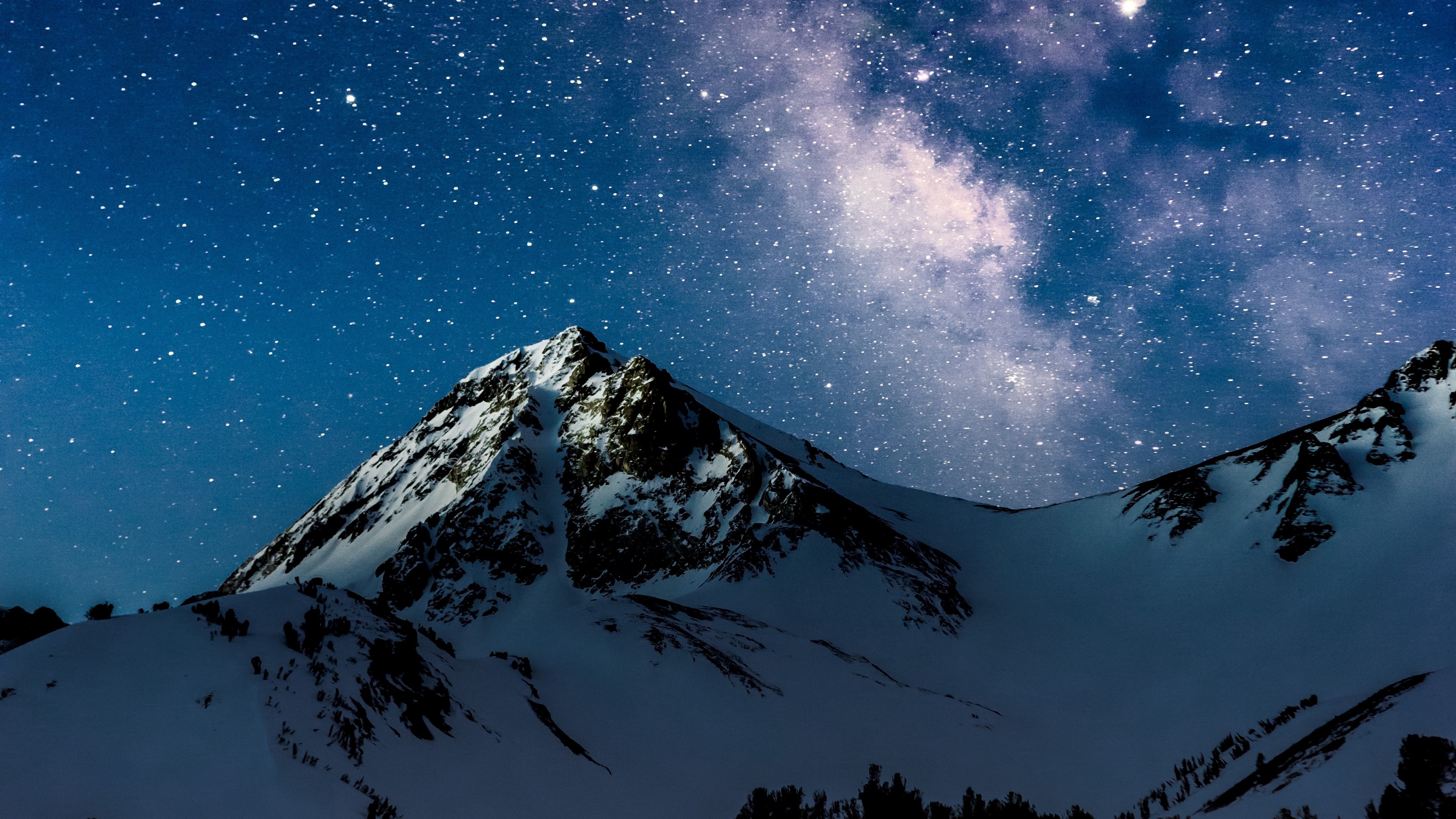 4K Mountains Night Starry Sky Wallpaper - [3840x2160]