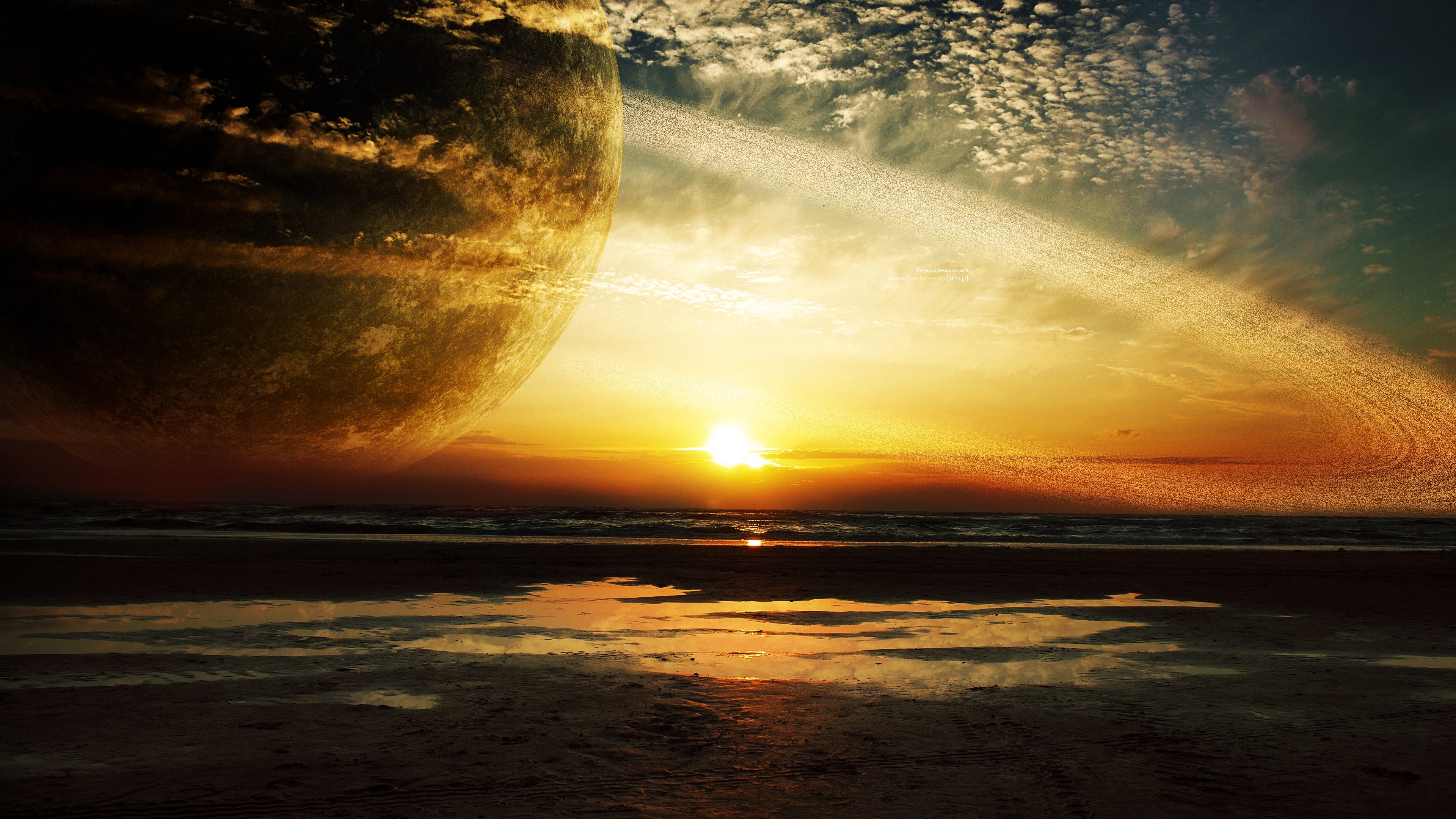 Sunset Sea Rings 4K Ultra HD Wallpaper [3840x2160]