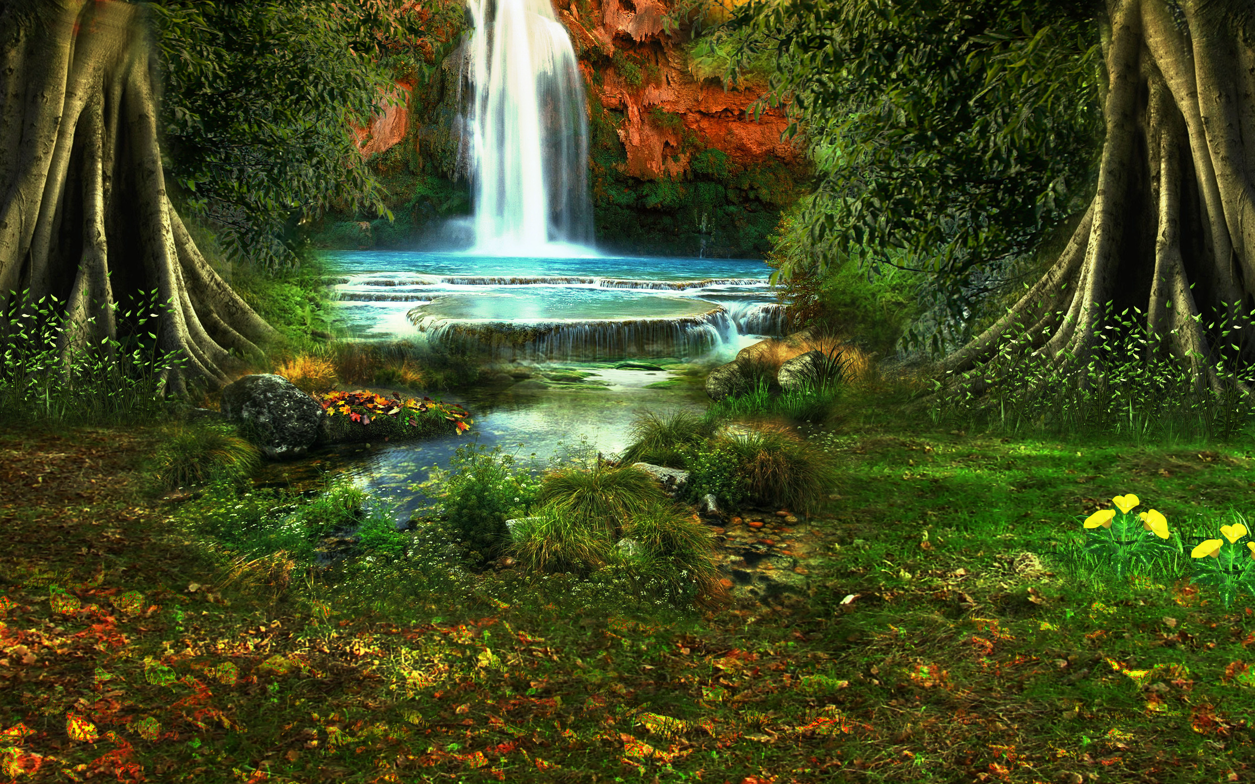 природа водопад деревья без смс