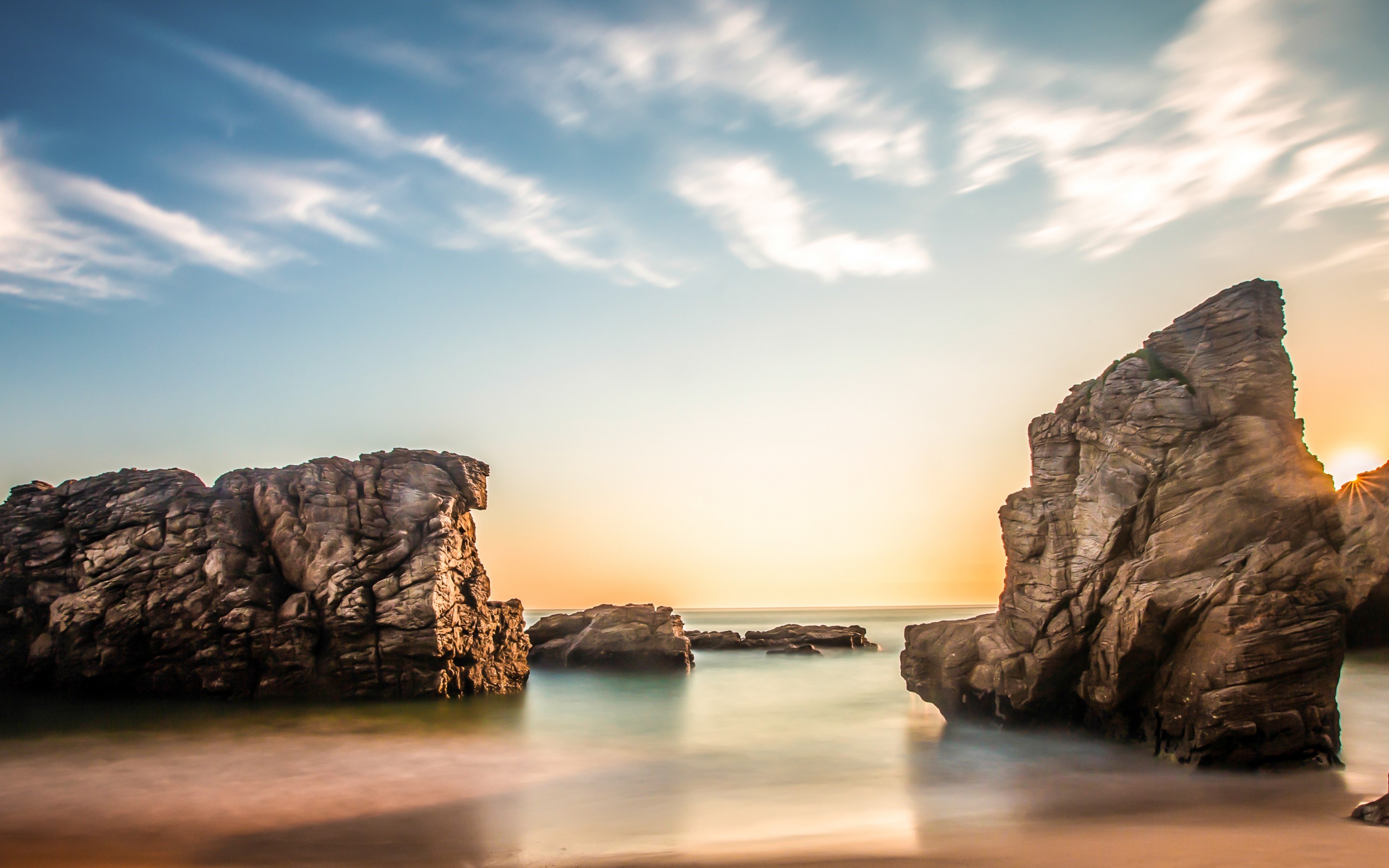 Sea Beach Rocks Sun Sunrise Morning X 1800