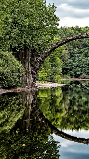 Bridge Arch Trees River Reflection Wallpaper 720x1280 380x676