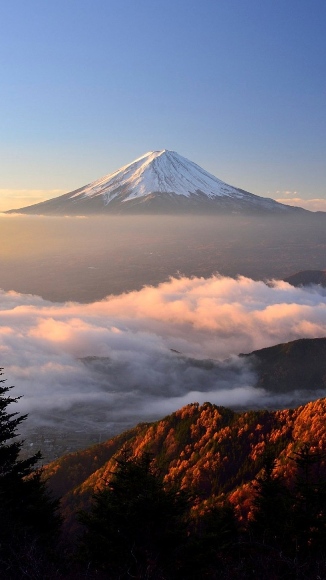 872144 4K 5K 6K Autumn Mountains Sky Mount Fuji Japan Trees  Clouds Volcano  Rare Gallery HD Wallpapers