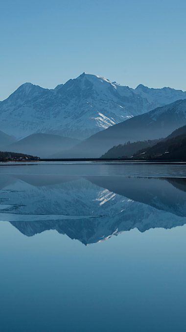 Mountain Peak Landscape Clear Blue Sky Lake Winter Cg Wallpaper 2160x3840 380x676