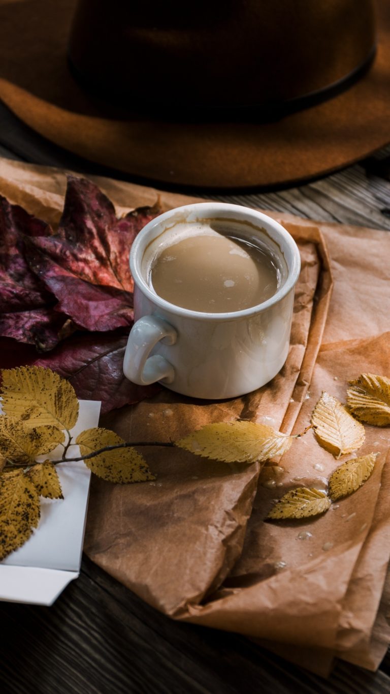  Coffee Autumn Hat Foliage Wallpaper 1440x2560 