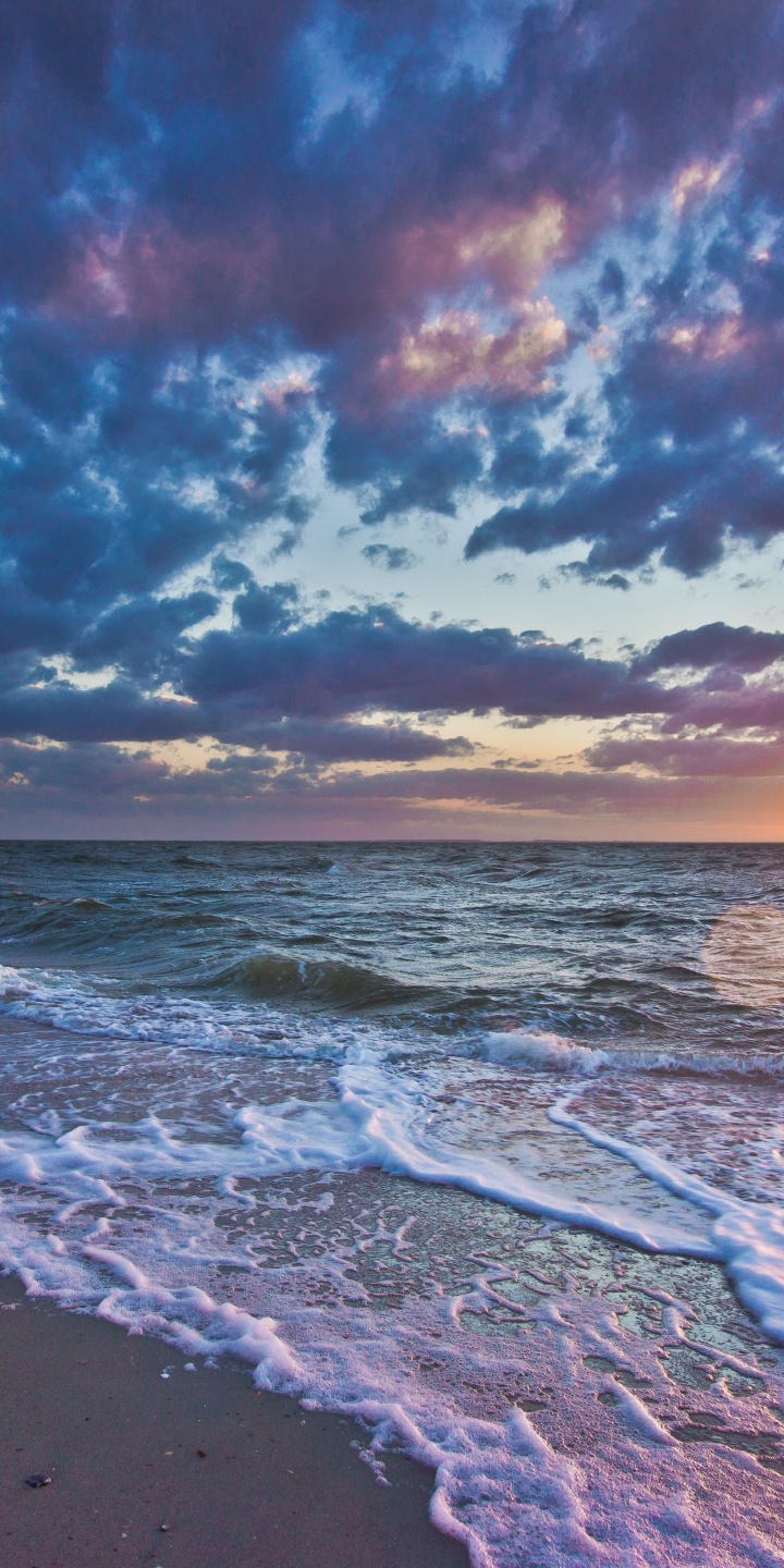 Sunset Sea Waves Coast Landscape - [720x1440]
