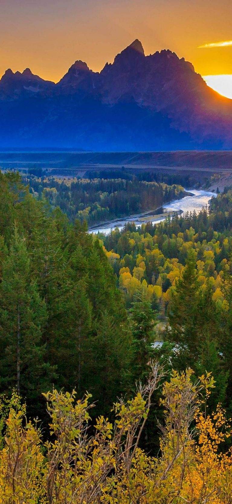 Sunset Mountains River Forest Autumn - [1080x2340]