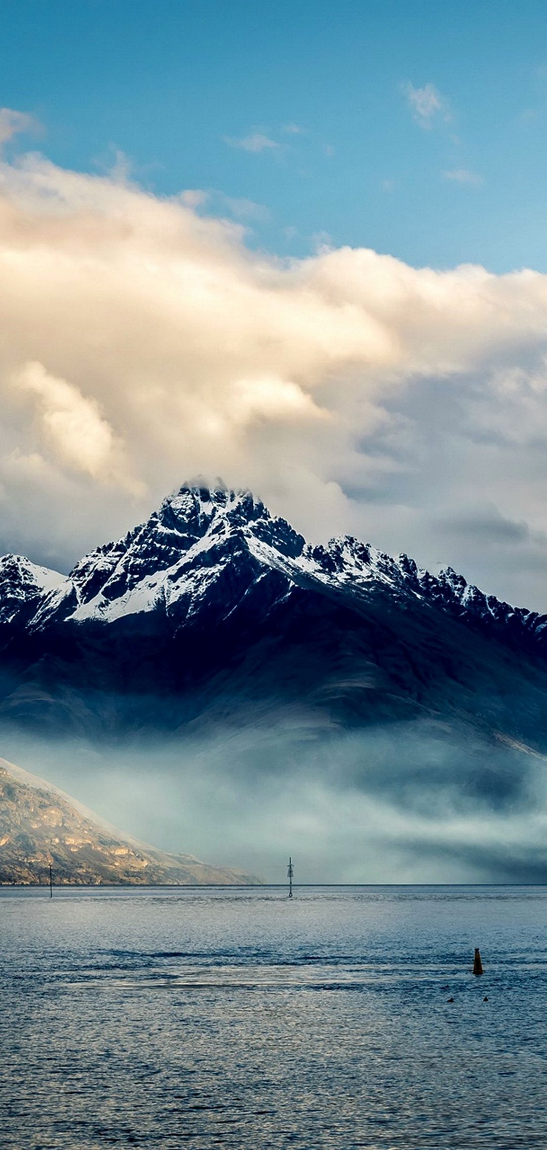 New Zealand Sea Mountains Sky Clouds - [1080x2270]