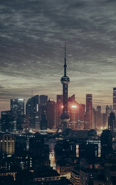 Shanghai China Skyscrapers Night Panorama 800x1280 380x608
