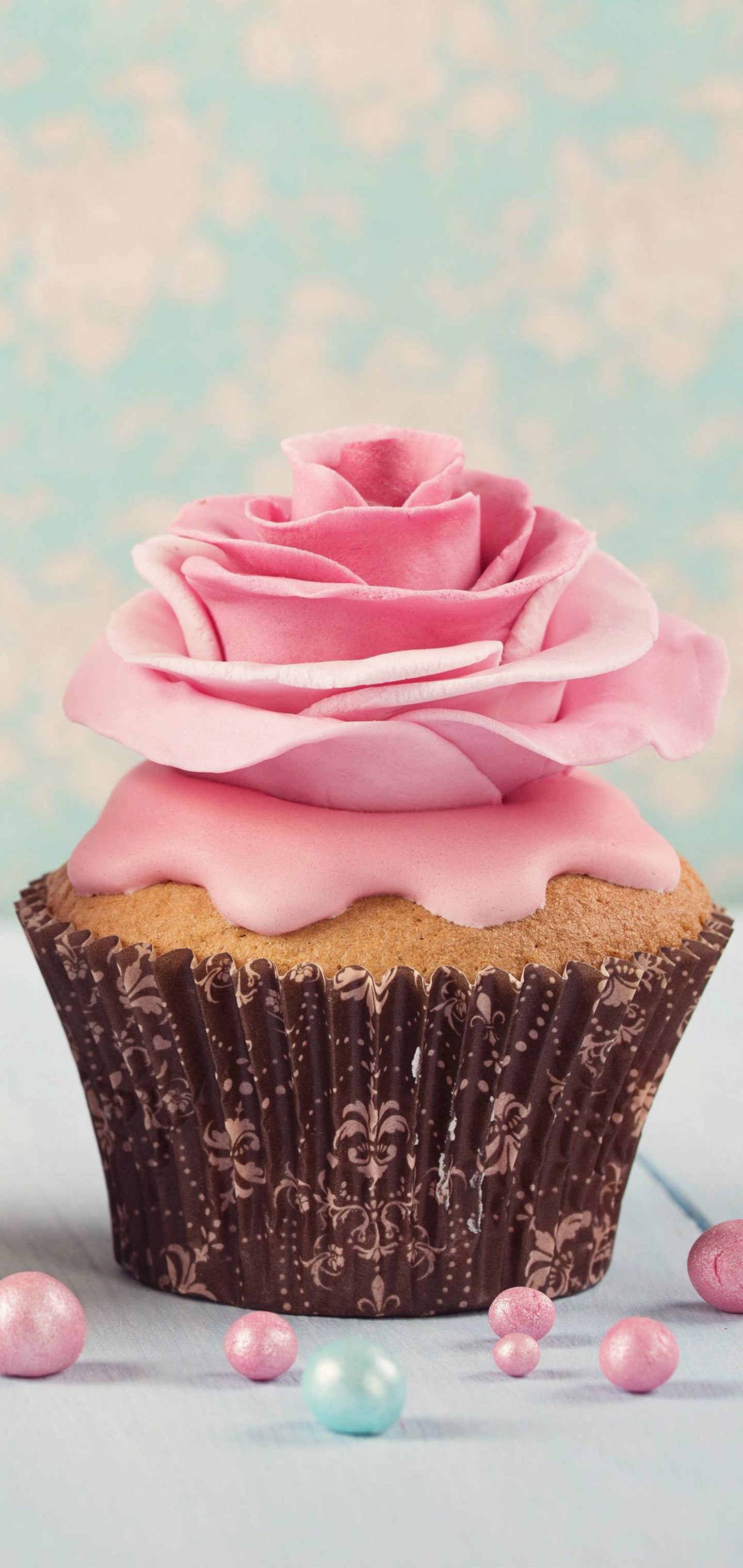 Pink Flower Cup Cake Wallpaper - [1440x3040]