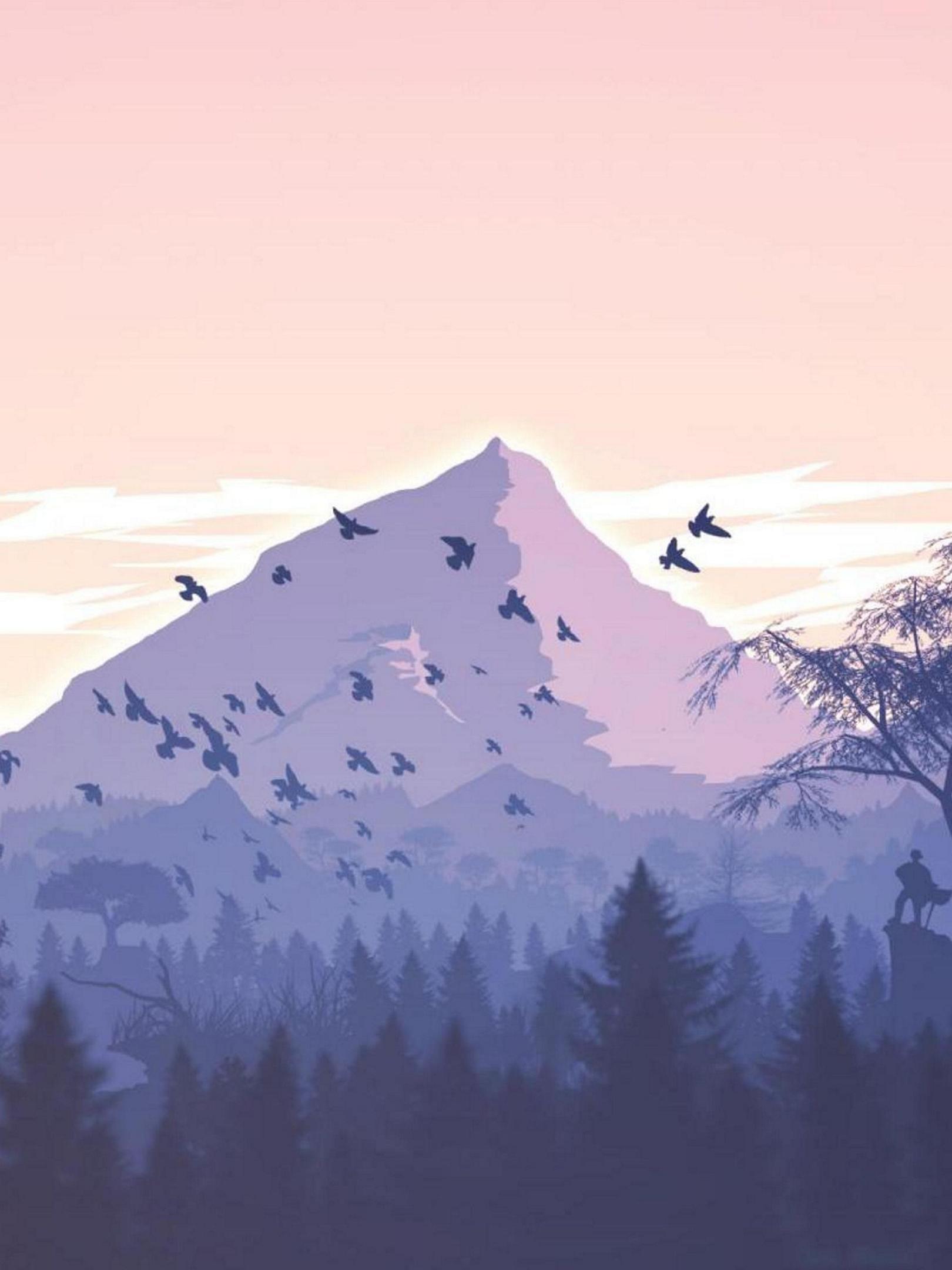 3840x2400 Minimalism Birds Mountains Trees Forest 4k Hd 4k Wallpapers